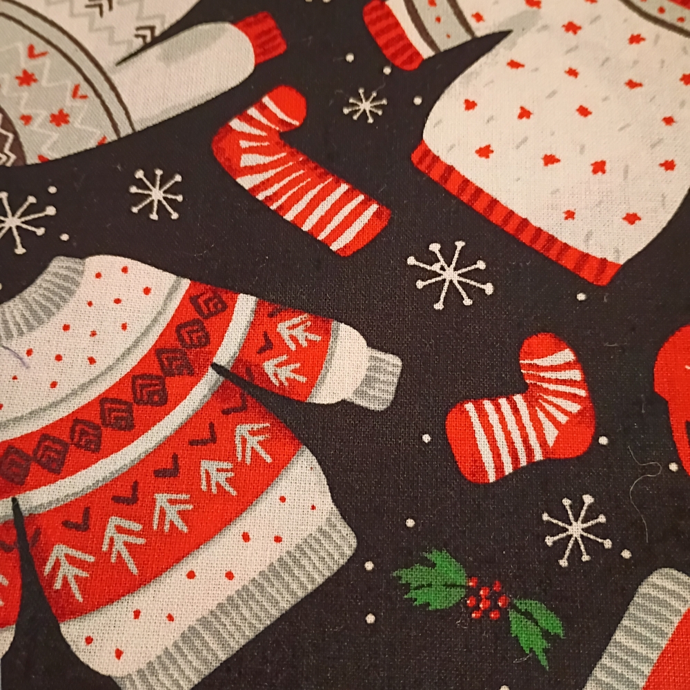 Festive Holiday Sweater and Sock Decor Cotton Fat Quarter Set Of 3. 18 X 21"